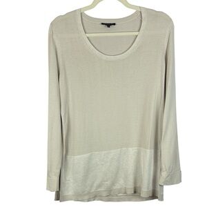 Lafayette 148 New York Silk Cotton Blend Cream Long Sleeve Medium Blouse